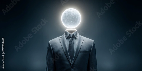 Fototapeta Surreal image of businessman with glowing full moon as his head in dark background