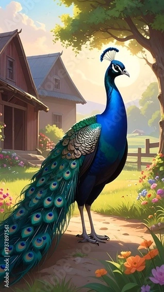 Fototapeta Peacock in a rural setting
