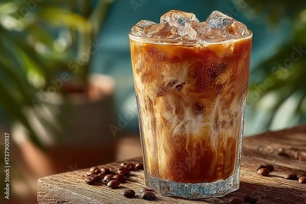 Fototapeta Milk, coffee, ice. Generative AI