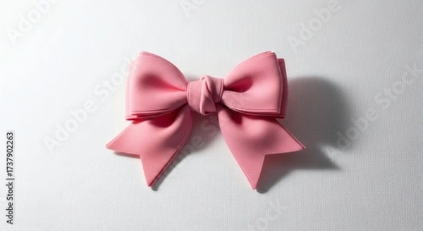 Fototapeta A pink bow tie sitting on top of a white surface alone