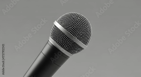 Fototapeta Close up of a professional microphone on a plain background