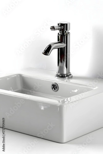 Fototapeta 3D sink with faucet isolated on white background