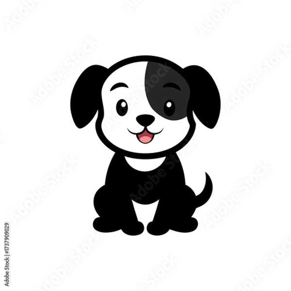 Fototapeta Cartoon puppy with black and white patches on transparent background