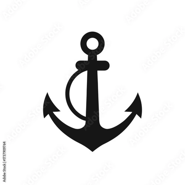 Fototapeta Simple black and white anchor illustration on transparent background