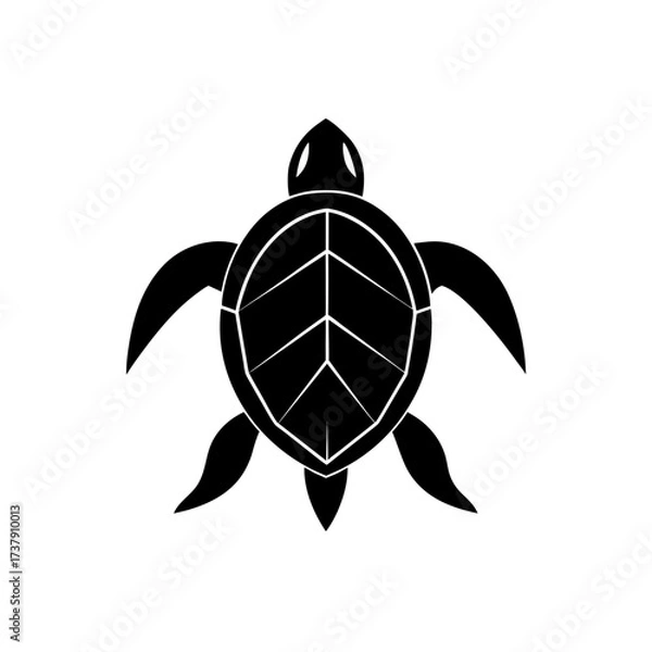 Fototapeta Black silhouette of a turtle on white back on transparent background