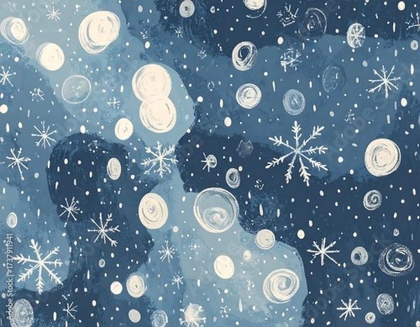 Obraz Winter night sky pattern with snowflakes and circles