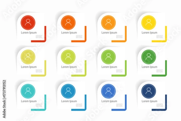 Fototapeta For business concept with 12 steps infographics, shape with multicolor label, design for workflow layout, diagram, annual report, web design. vector illustration