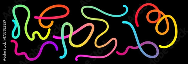 Fototapeta Abstract background with gradient color waves and lines. Set of rainbow flowing geometric line shapes.