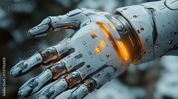 Fototapeta High-angle shot of floating futuristic armor with emergency interface open bright lighting white space 
