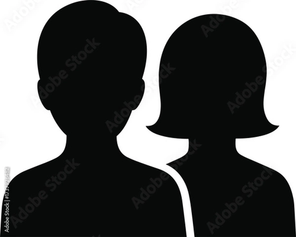 Fototapeta Black Silhouette Icons of Male and Female Profiles Facing Forward vector illustration
