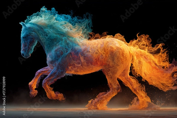 Obraz Image of a red fire horse. A fire horse on a black background.