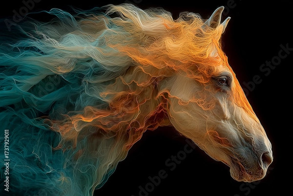 Obraz Image of a red fire horse. A fire horse on a black background.