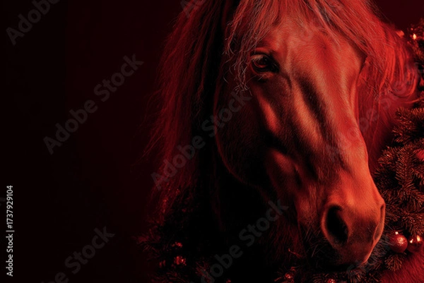 Obraz Image of a red fire horse. A fire horse on a black background.