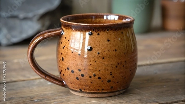 Fototapeta Handmade terracotta cup with visible texture and imperfections, close-up shot, HD macro photography
