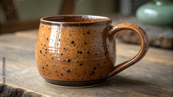 Fototapeta Handmade terracotta cup with visible texture and imperfections, close-up shot, HD macro photography
