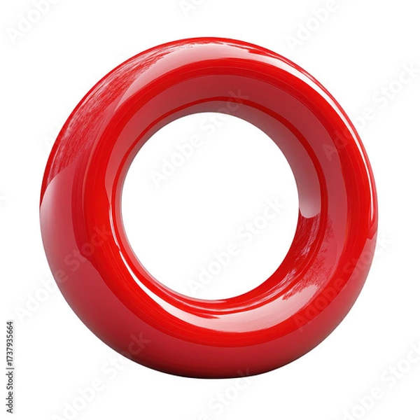 Fototapeta Shiny red torus isolated on transparent background, showcasing a modern and minimalist design with smooth curves and vibrant color for decorative purposes