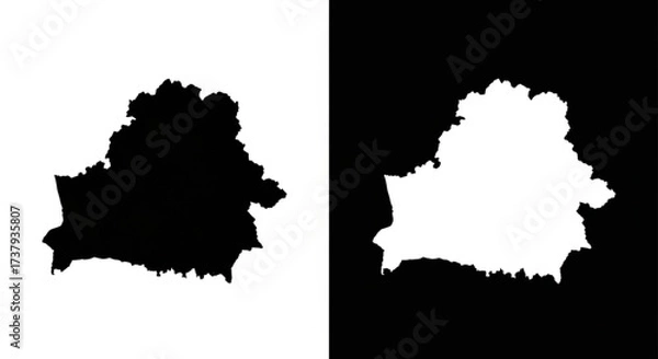 Fototapeta Minimal Belarus map icons in sharp black and white inverse style