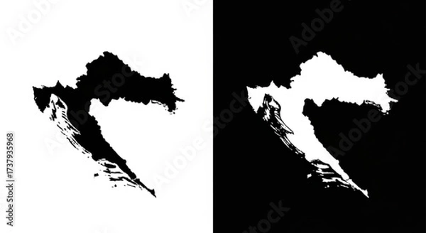 Fototapeta Clean Croatia map icons in solid black and white inverse design