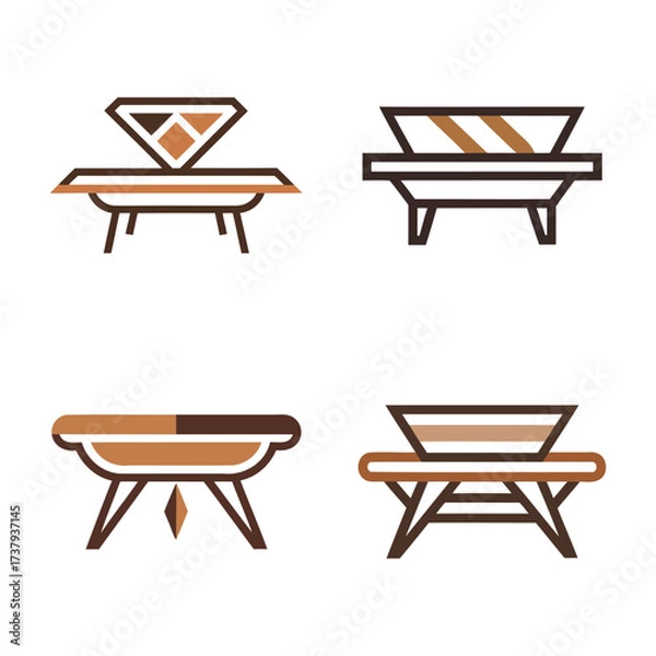 Fototapeta Four stylized icons of wooden tables with geometric patterns