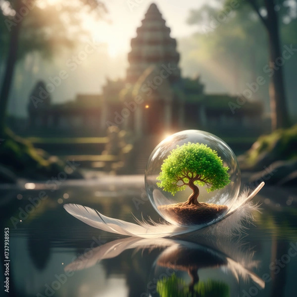 Fototapeta A tree in a glass ball on a feather.