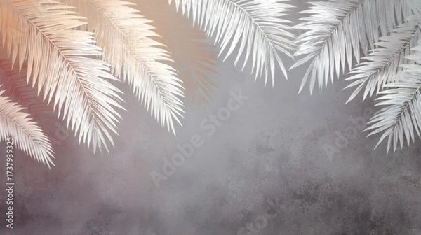 Obraz White palm fronds on concrete texture background