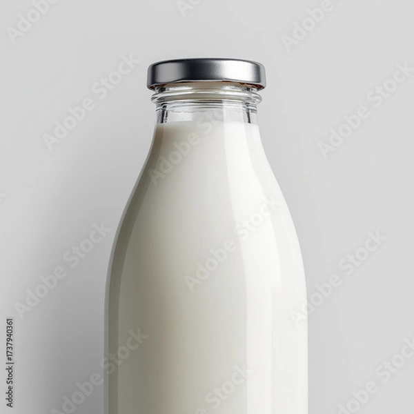 Obraz 
Realistic photo. Close-up. White background.A botlle of milk

