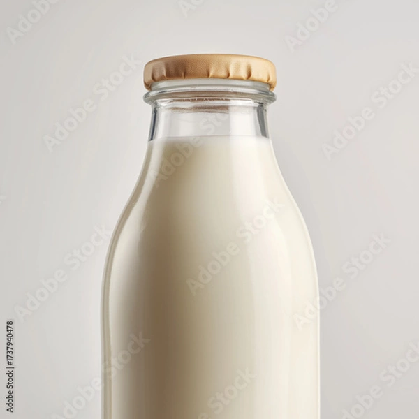 Obraz 
Realistic photo. Close-up. White background.A botlle of milk

