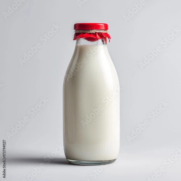 Obraz 
Realistic photo. Close-up. White background.A botlle of milk

