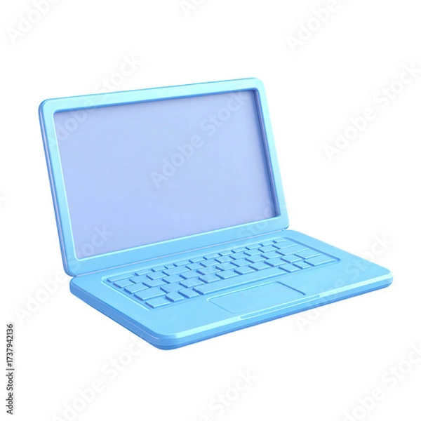 Fototapeta A light blue laptop isolated on transparent background, showcasing a sleek and simple design with a pastel screen, perfect for everyday use and productivity