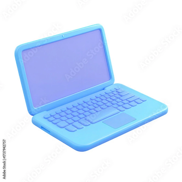 Fototapeta A light blue laptop isolated on transparent background, featuring a minimalist design with rounded edges and a soft pastel screen, ideal for creative tasks