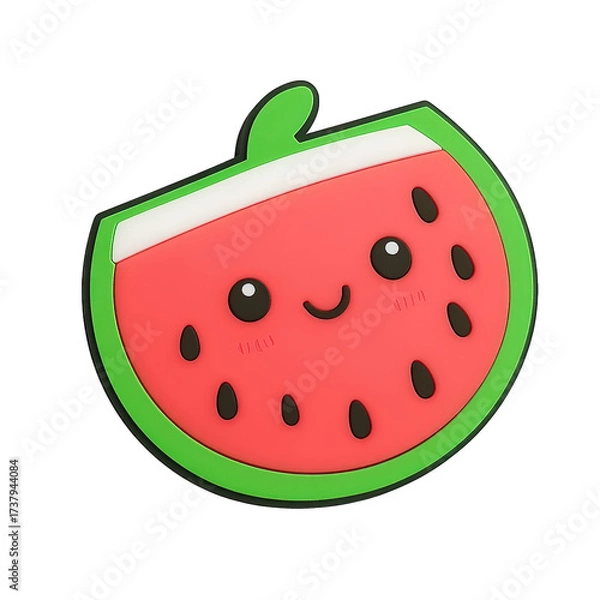 Fototapeta Cute watermelon slice with kawaii face isolated on transparent background, perfect for summerthemed designs, childrens illustrations, and cheerful, playful graphics