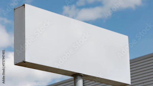 Fototapeta Large blank white sign provides perfect mockup for an outdoor advertisement or billboard message against partly cloudy blue summer sky