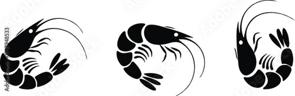 Obraz Shrimp Silhouette Vector Set  Seafood Clipart Collection for Design
