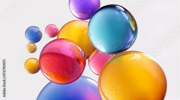 Obraz Floating colorful spheres create a vibrant display against a clean white background