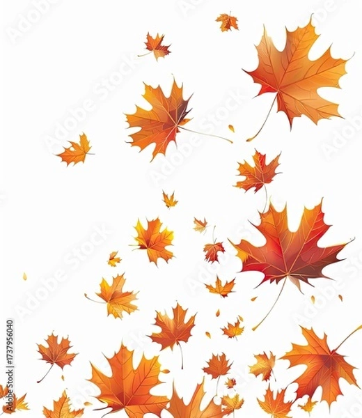 Obraz Autumnal maple leaves falling on a white backdrop. Decorative, graphic usage