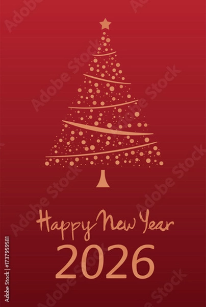 Obraz A festive vector holiday card featuring a minimalist graphic Christmas tree and a charming, handwritten "Happy New Year 2026" phrase. Perfect for digital greetings or seasonal marketing materials.