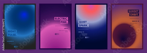Fototapeta Gradient Event Poster Templates with Bold Typography. Dark Blurred Background with Aesthetic Color Gradation. Space Design, Technology, Futuristic Concept