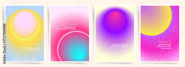 Fototapeta Pastel Aura Gradient Poster Template Set with Elegant Script Titles. Soft Blur Gradient Poster Templates for Events, Presentation and Decoration. 
