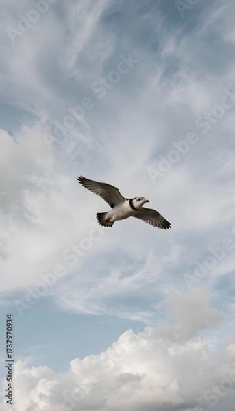 Fototapeta Bird flying against a cloudy sky representing the concept of Bird migration  