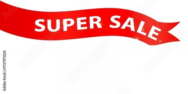 Fototapeta Bright red ribbon banner with white text SUPER SALE against a white background