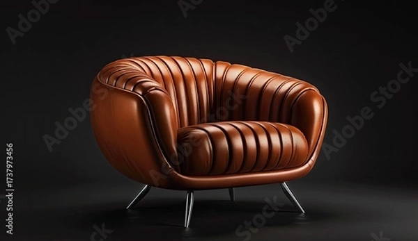 Obraz Brown Leather Armchair In Studio with Dark Background for Interior Design Use