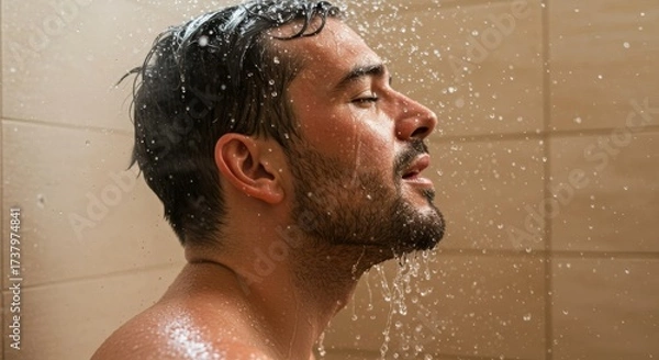 Obraz Energized Renewal: Man Steams in a Hot Shower After Workout, Health and Vigor in Focus