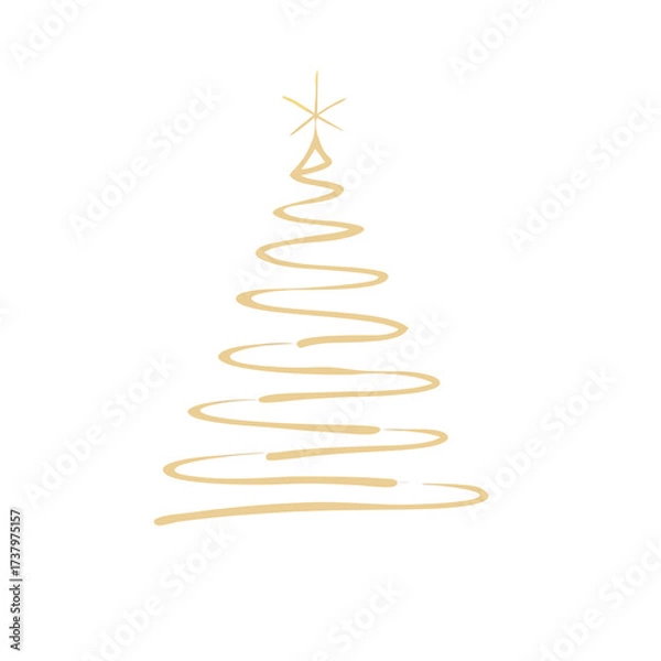 Fototapeta Golden abstract Christmas tree with star silhouette vector illustration
