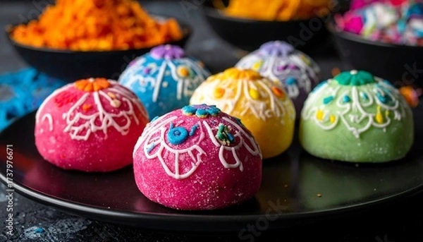 Fototapeta Colorful round sweets on a plate