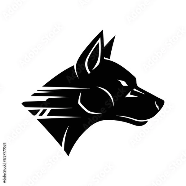 Fototapeta Silhouette of a wolf head with speed lines, side profile
