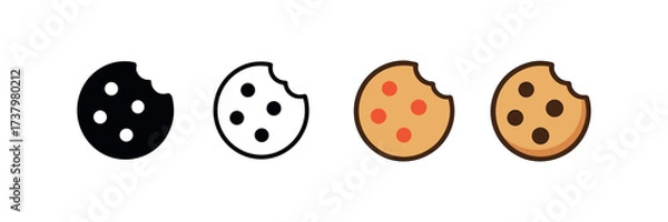 Fototapeta Vector icon cookie four styles black solid glyph outline minimal flat multicolor filled cartoon flat shaded.