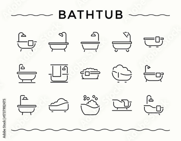Fototapeta bathtub icon set. Faucet icon set. Thin UI icons. It contains symbols to indoor, relax, simple, home, web and more. Vector illustration.