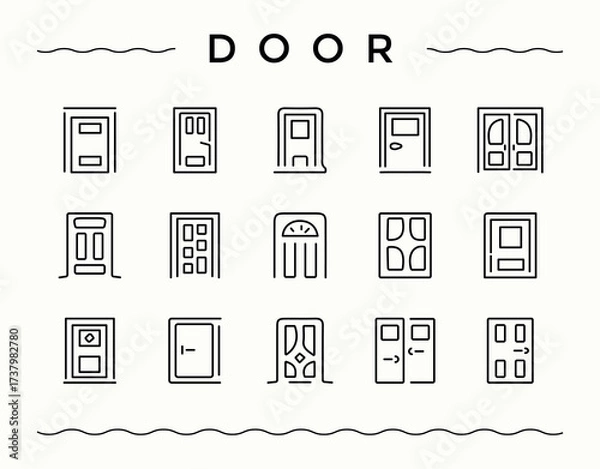 Fototapeta Door vector line icon set. Included close, exit, open, enter, entrance, doorway, access and more. Entrance modern icon set. Minimal icons collection. Editable vector art.