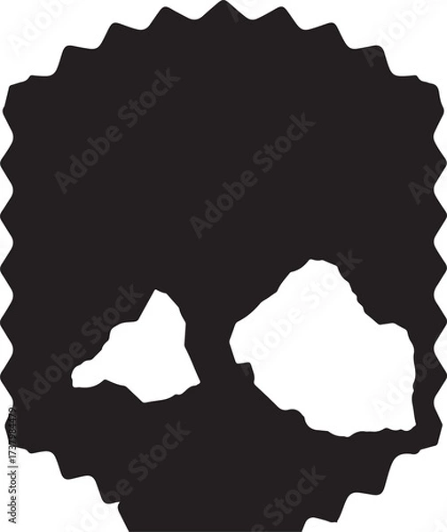 Fototapeta A timeless black and white vector silhouette of textured, layered papier-m?ch?, elegantly framed with a zigzag border against a white backdrop.