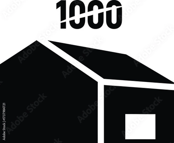 Fototapeta Simple black silhouette of a warehouse with the number 1000